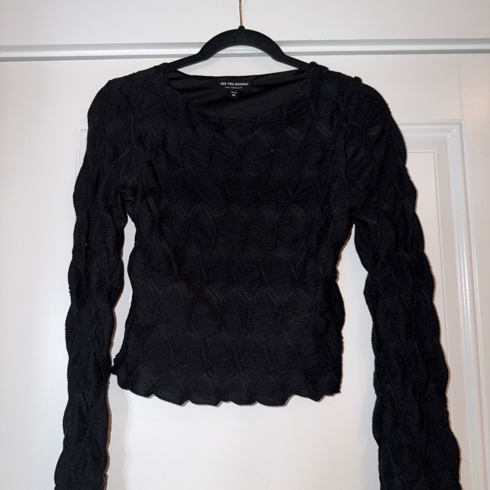 See You Monday Black Diamond Geometric Textured Top - Size M